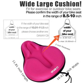 DAWAY C6 Large Comfy Cushioned Bicycle Seat Cover - Wide Gel & Memory Foam Padded Bike Saddle Cushion for Adults Youth Seniors, Fit for Peloton, Stationary Exercise, Cruiser, Mountain Road Bikes, Pink