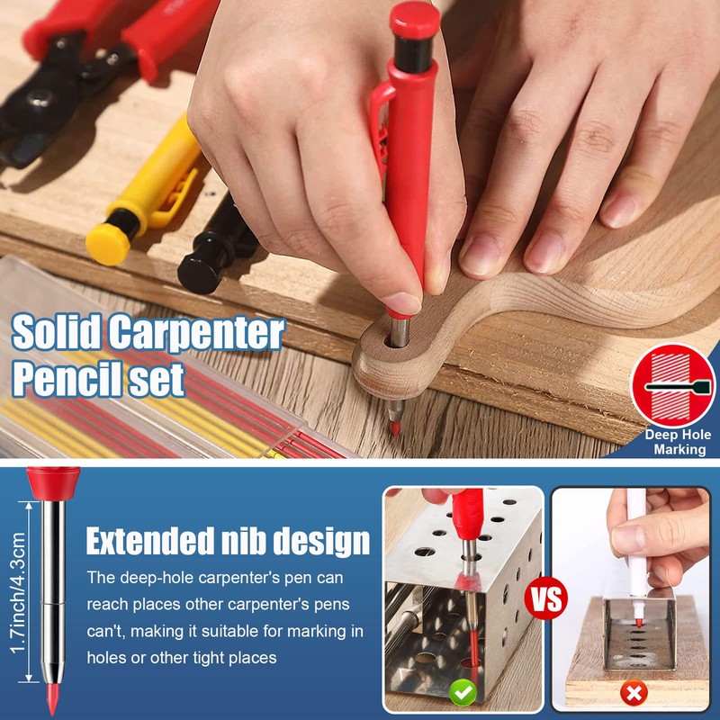 Solid Carpenter Pencil, 2 Pcs Carpenter Mechanical Pencil, Deep Hole