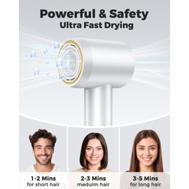 Bopcal Ionic Hair Dryer, 160000 RPM Brushless Motor, Smart Thermo-Control, Negative Ion Fast Drying, Quiet Lightweight Blow Dryer, Cold Air & 4 Heat Settings, for Home Travel Salon (White)