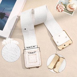 JASGOOD - Cinturones elásticos tejidos de paja para mujer, cinturón elástico ancho de ratán para vestir, estilo bohemio, para mujer, cinturón cuadrado trenzado de rafia, Blanco, 31-34W