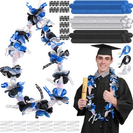 Unittype 6 Sets 2025 Graduation Candy Lei Making Kit DIY Lei Netting Tubing Include 5 ft Mesh Bag 3 Rolls of 98 ft Ribbon 216 Pcs Flower Pieces for Grad Party Supplies(Blue, Silver Gray, Black)
