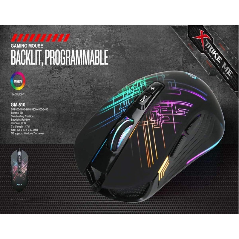 Xtrike Me GM-510 - Optical Gaming Mouse, Wired with 7