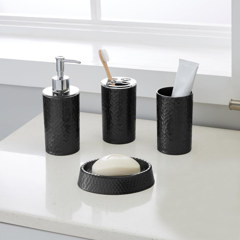 Bath Bliss Hammered Texture 4 Piece Bath Accessory Set in