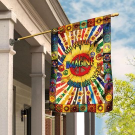 FLAGWIX Flags-Imagine All The People Living Life in Peace Hippie Sunflower Flag DDH1826F, House Flag (29.5" x 39.5")-USA House Garden Flags Premium Polyester-Decorative Outdoor Flags