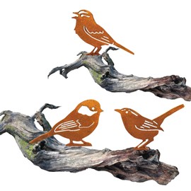 Pack of 3 Birds Garden Stake Rust, Rust Decoration for Garden, Metal Decorative Garden, Rust Bird Garden Decoration with Screw, for Garden Decoration, Trees Decoration
