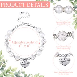 Yinkin 2 Sets Flower Girl Jewelry Set for Wedding Includes 2 Flower Girl Bracelet 2 Gift Cards 2 Gift Box with Raffia Heart Charm Bracelets Flower Girl Gift for Wedding Party Gift Supplies