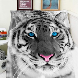 Violetpos Thick Blanket Soft Warm Cosy Flannel Fleece Sofa Blanket Lid Blanket Siberian Tiger Blue Eyes 125 x 200 cm