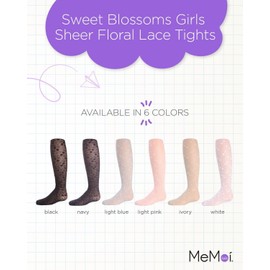 MeMoi Sweet Blossoms Girls Sheer Floral Lace Tights White 12-14