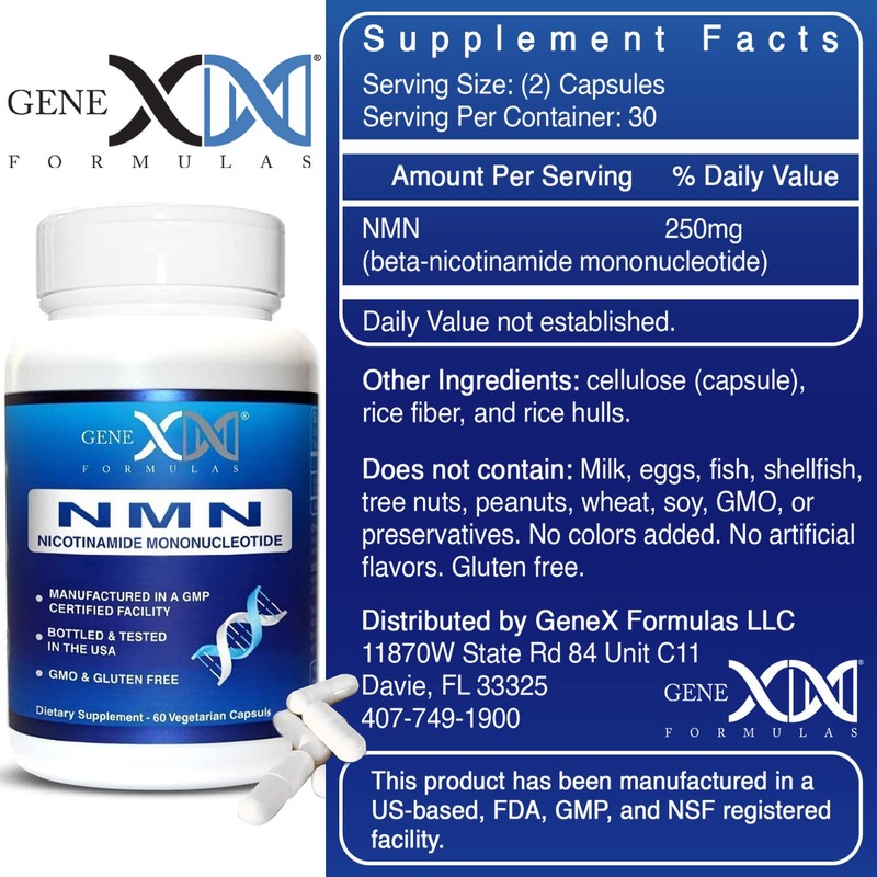Genex Formulas NMN 250mg - Stabilized Form (60 Capsules), 99%