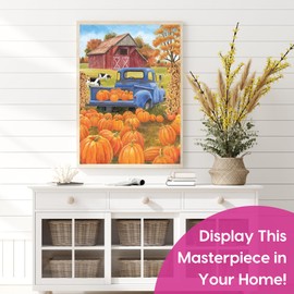Modern Merch Diamond Art Truck and Pumpkin Patch, Fall Landscape Dots for Adults, Jewel Art Painting Kits, Gem Arts and Crafts for Adults, Round Drill 12x16