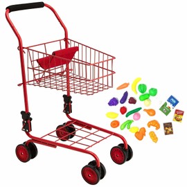 The New York Doll Collection Toy Shopping Cart for Kids and Toddler - Includes Food - Folds for Easy Storage