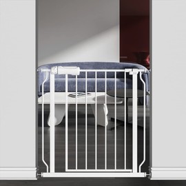 TSAYAWA Extra Wide Baby Safety Gate 29.6-33.8Inch Auto Close Child Gates, Pressure Mounted Gate for Stairs & Doorways, Indoor/Outdoor Heavy-Duty Pet Gate for Toddlers, Dogs, White