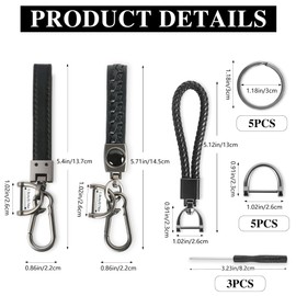 Car captain 3 Pack Leather Keychain Universal Key Chains for Car Keys Woven Strap Braided Rope Leather Key Chain for Men and Women Key Fob keychain Holder With 5 Keyrings,5 Anti-Lost D-Ring