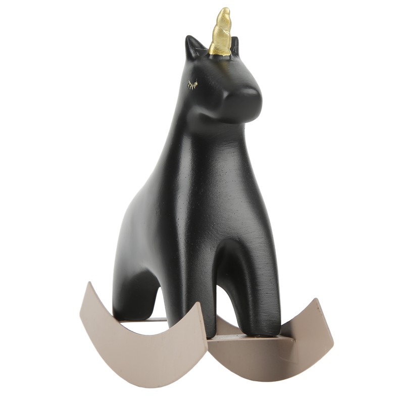 Rocking Horse Statue Black Small 13.5x4.5x14.5cm/5.3x1.8x5.7 Decorative Horse Sculpture Crafts