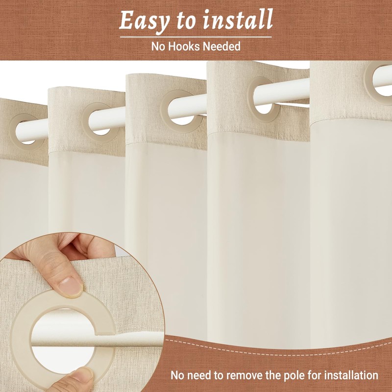 WONICY No Hooks Luxury Shower Curtain Set with Snap-in Liner,