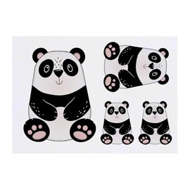 4 x 'Cute Panda' Temporary Tattoos - Water Resistant, Skin-Safe, Non-Toxic Transfers, Mixed Sizes (TO00084800)