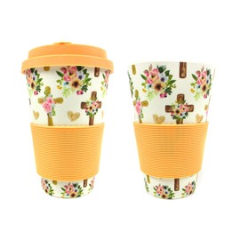 TINYMILLS Religious Floral Crosses Christian 14oz Travel Mug - Eco-Friendly Reusable Plant Fiber Travel Mug Birthday Gift Stocking Stuffer Teacher Coach Gift
