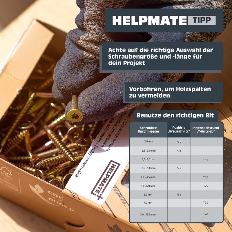HELPMATE - Universal Screws Countersunk Head 4.0 x 50 Yellow