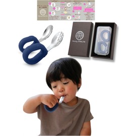 (Feeling of Achievement to Eat Yourself) Baby Spoon & Fork Set, Recommended by Nursery Professionals, For Ages 1 and Up, Practice (Blue)