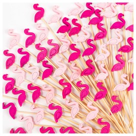 150 Pcs Flamingo Cocktail Picks 4.7Inch Cocktail Sticks Bamboo Toothpicks, Appetizers Fruit Skewers Sandwich Cupcakes Decorative Party Picks for Hawaiian Luau Wedding Holiday Birthday Party