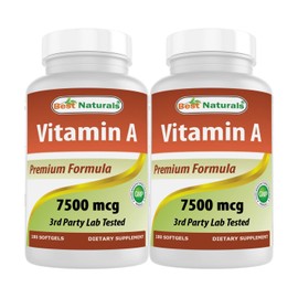 Best Naturals Vitamin A 25000 IU (7500 mcg), Non-GMO Formula Supports Healthy Vision & Immune System and Healthy Growth & Reproduction, 180 Softgels (180 Count (Pack of 2))