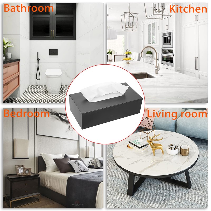 BTSKY Black Rectangular Tissue Box Cover - Stainless Steel Tissue