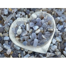 Wholesale Natural Semi Tumbled Blue Chalcedony Gemstone Chips, Crushed Mini Crystals, Undrilled Crystal Chips (Blue Chalcedony, 1 Pound)