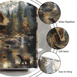 Rustic Bear Shower Curtain Farmhouse Cabin Hunting Wildlife Mountain Stream River Adventure Outdoor Animal Country Camping Shower Curtains Set for Bathroom Polyester Fabric with Hooks (70"W x 70"L)