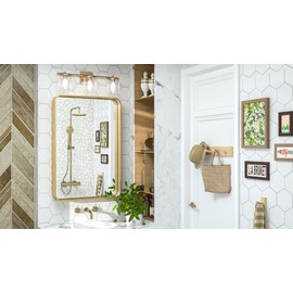 TokeShimi 20 x 30 Inch Gold Bathroom Wall Mirror Vanity Metal Frame Round Corner Rectangular for Home Decor Living Room Entryway (Horizontal/Vertical)