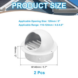 PATIKIL 5 Inch Vent Round Cover, 2 Pack Stainless Steel Exterior Wall Air Vent Louvered Soffit Vent Exhaust Outlet Hood for HVAC Ducting Exhaust Extractor Fan, White