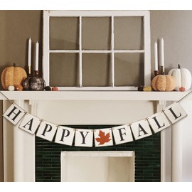 Happy Fall Banner, Vintage Fall Decoration, Thanksgiving Harvest Banner for Home Mantle Fireplace Party Window, Happy Fall Sign
