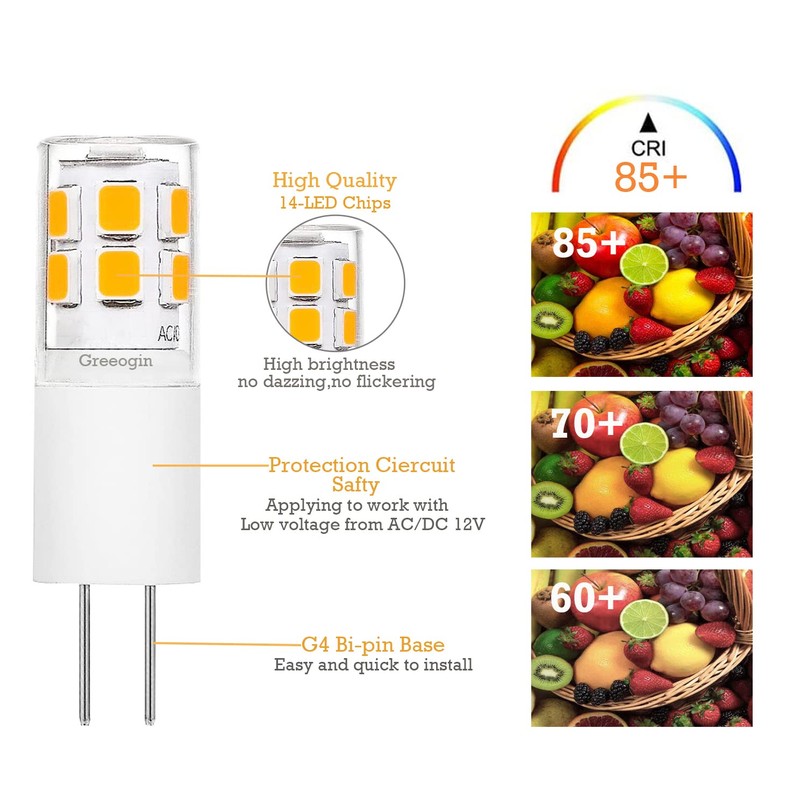 Greeogin G4 LED Light Bulbs,12V AC/DC, 2.5 Watt Equiavlent to
