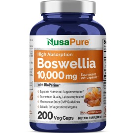 NusaPure Boswellia Serrata 10,000 mg Per Veggie Caps 200 Count Ext. 20:1