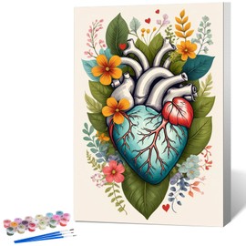 Framed Paint by Numbers Kit for Adults Beginner Heart, Adult Paint by Number Kits on Canvas Framed, DIY Acrylic Oil Painting by Numbers with Frame, Flower for Home Decor Gift 8 X 12 Inch