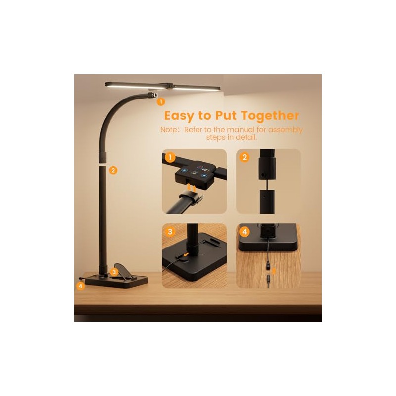 APMIEK LED Desk Lamp with Base - Bright Dimmable Computer