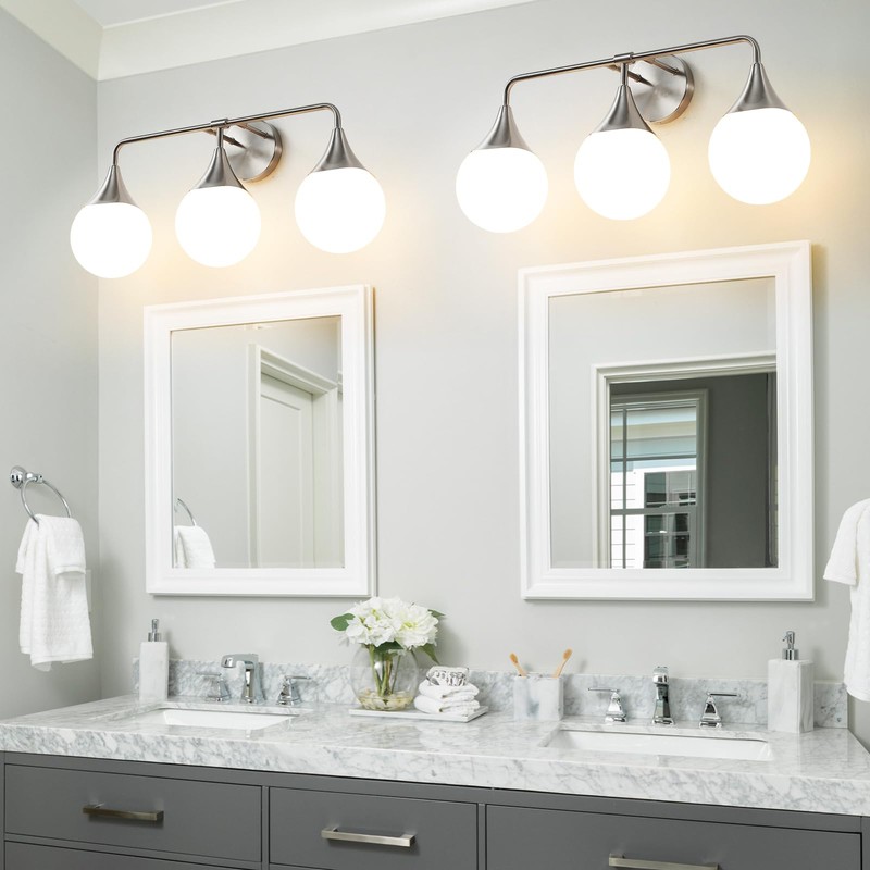 HAHZT Bathroom Vanity Light Fixtures: Brushed Nickel 3-Light Mid Century