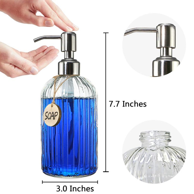 JASAI 18 Oz Clear Glass Soap Dispenser with Rust Proof