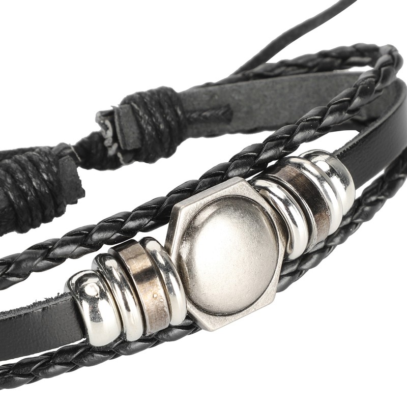 2Sets Adjustable Braided Bracelet Metal Inlaid Wristband Retro Style Cuff