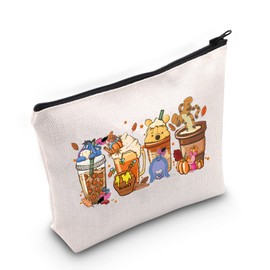 ZJXHPO Pooh Bear Cosmetic Bag Cartoon Coffee Cup Makeup Bag with Zipper Cartoon Bear Donkey Pig Tiger Coffee Cup Toiletry Bag (C-Pooh Cup)