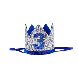 Baby 3 st Birthday Crown Hat, Birthday Party Decorations, Kids Party Props Shooting, Party Supplies (Blue Silver)