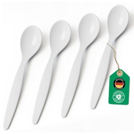 Organic Spoons Set of 4 - 14 cm Reusable Spoons BPA-Free, Dishwasher Safe & Recyclable - Made of Sugarcane, Lightweight & Non-Toxic - Ideal for Children, Picnic & Everyday Use - Made in Germany