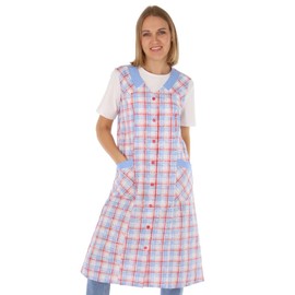 Schuerzenfabrik Button Gown Women's Mixed Fabric Checked Apron Sleeveless Cooking Apron Smock Apron, Design 12
