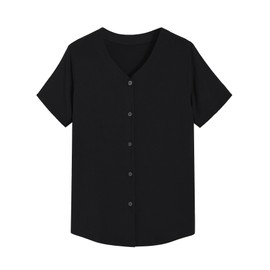 Latuza Women's Bamboo Viscose Pajama Top Button Up Sleep Shirt, Black, XX-Large Plus