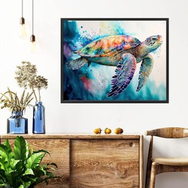 Paint by Bumbers for Adults, DIY Paint by Numbers Acrylic Paint Canvas Colorful Flowers Painting Kits Art Sea Turtle 16x20 Inch