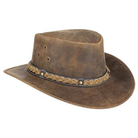 Pamposh Cowboy Hat Women Men Real Leather Western Style Wide Brim Cowgirl Hat Shapeable Lightweight Handcrafted Durable Bush Hat Brown