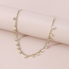 Rhinestone Choker Necklaces Adjustable Sparkle Crystal Neckalce Wedding Party Neckalce Simple Chain Jewelry for Women Prom Gold