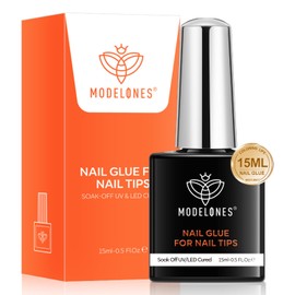 modelones Nail Glue for Artificial Nails, Nail Glue, Nail Glue for Tips, Glue Gel, Press On Nails, UV Nail Glue, Need Curing Under Nail Lamp, DIY at Home Nail Art, 15 ml