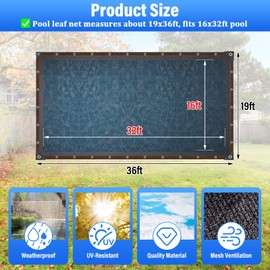 Legigo 16 x 32 FT Pool Leaf Net Cover for Above-Ground & In-Ground Pools