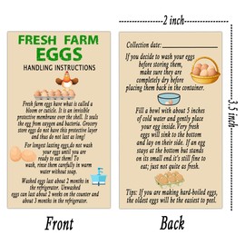 Top label Fresh Farm Egg Handling Instruction Cards,2x3.5 Inch Double-sided Printing Egg Stamps for Farm Fresh Eggs Colored Egg Design Business Card,100 Pack, brown green blue