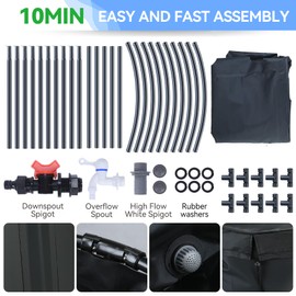 Rihogar Upgraded 100 Gallon Rain Barrel Water Tank - Portable Rain Water Collection Barrel - Large Water Storage Tank - Stable Water Barrels Rain Catcher with Spigot Overflow Kit, Black